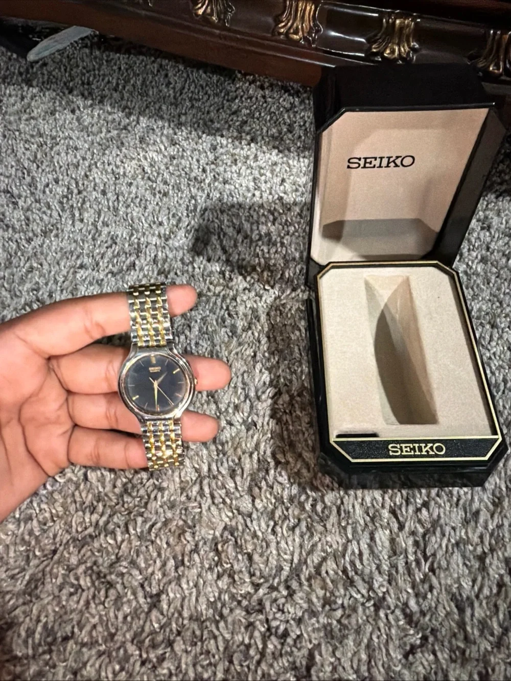 Seiko Two-Tone Gold & Silver Men's Dress Watch with Black Dial